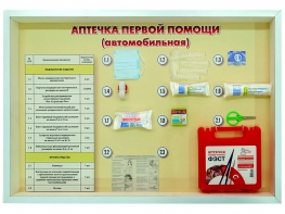 Стенд "Аптечка первой помощи (автомобильная)" (образцы под оргстеклом) - fgospostavki.ru - Мурманск