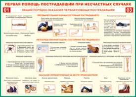Таблица "Общий порядок оказания первой помощи пострадавшим" (100х140 сантиметров, винил) - fgospostavki.ru - Мурманск